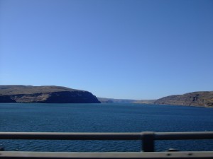 Driving across the Columbia River on the way to Seattle Blue speaker icon symbolizing sound or volume.