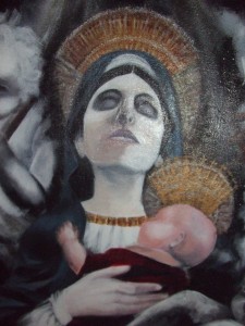 Mother Mary loves and comforts us Blue speaker icon symbolizing sound or volume.